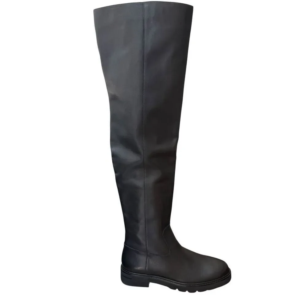 Stuart Wetzman Chicago over the knee thigh black leather boots size 7.5 NWOB
